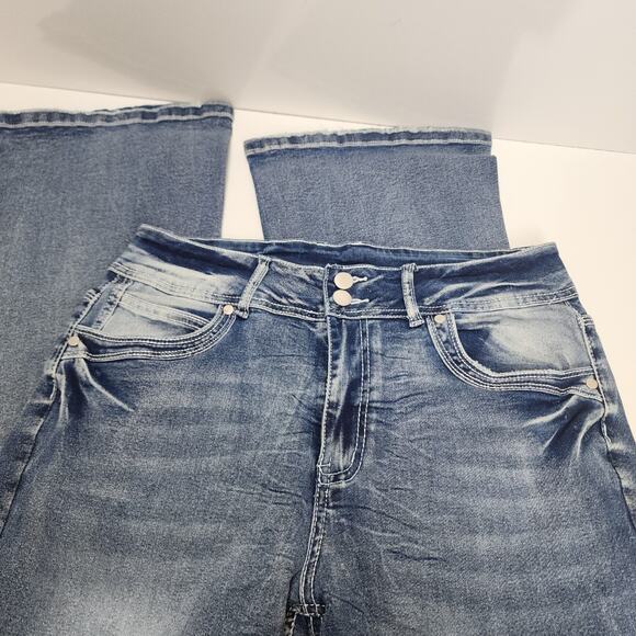 Women's Bellbottom Blue Denim Boot Cut Destressed Long Jeans Size M - Picture 5 of 5
